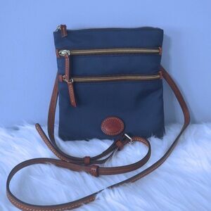 Dooney & Bourke Dark Blue Crossbody with Brown Trim